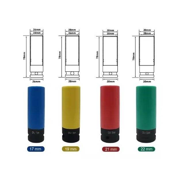 Chei tubulare de impact prezoane ,tubulare cu protectie ,dimensiuni 17,19,21,22 mm ,set 4 piese