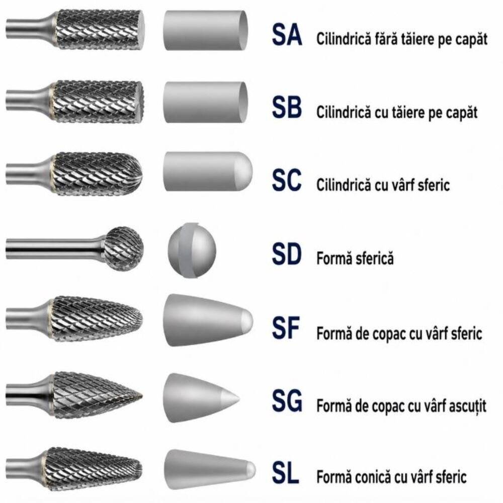Freze carbura metal profesionale ,freze carbura dublu taiere ,set 8 piese
