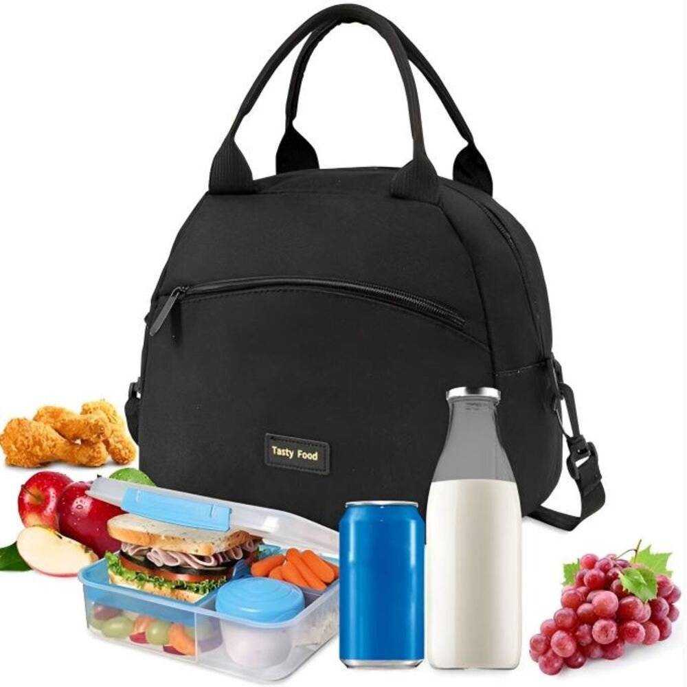 Geanta Termica pentru Pranz Unisex 9,5 L, Neagra, Impermeabila, cu 2 Manere