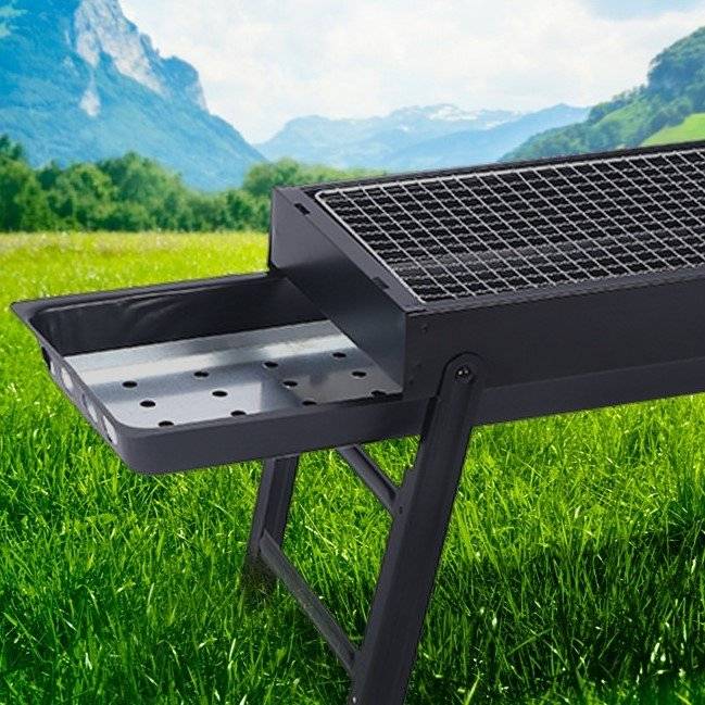 Gratar Portabil din Metal pentru Picnic, Gradină, Terasa si Camping, 60x22x23 cm, Negru – Compact si Usor de Transportat