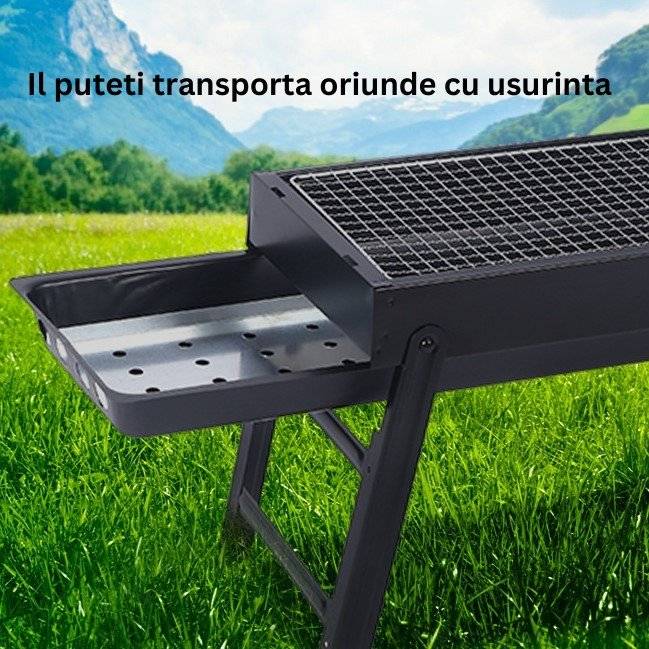 Gratar Portabil din Metal pentru Picnic, Gradină, Terasa si Camping, 60x22x23 cm, Negru – Compact si Usor de Transportat