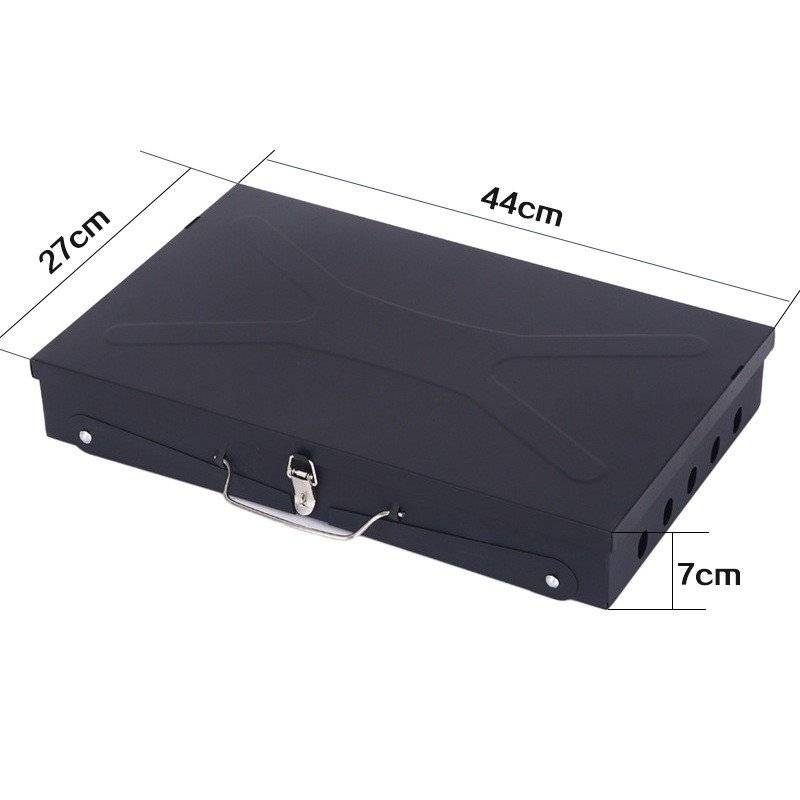 Gratar Portabil Pliabil Tip Servieta cu Accesorii Incluse, Metal Rezistent, 46x43x26 cm, Negru – Ideal pentru Camping, Picnic și Grădină