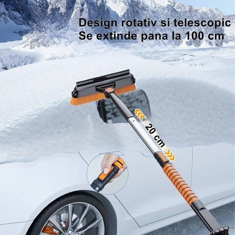 Lopata pentru zapada , 5 in 1, Perie, Racleta, 2 tipuri de Lopeti, Rotativa, Telescopica, Detasabila, Material Aluminiu si ABS
