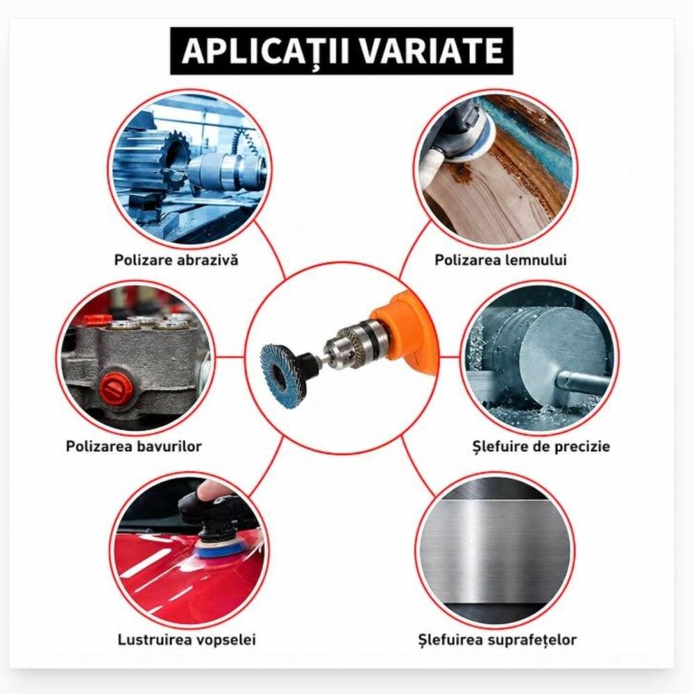 Mini Discuri Slefuit Lustruit Polizat pentru Bormasina ,75 mm ,Set 6 Piese ,Lemn Metal Inox