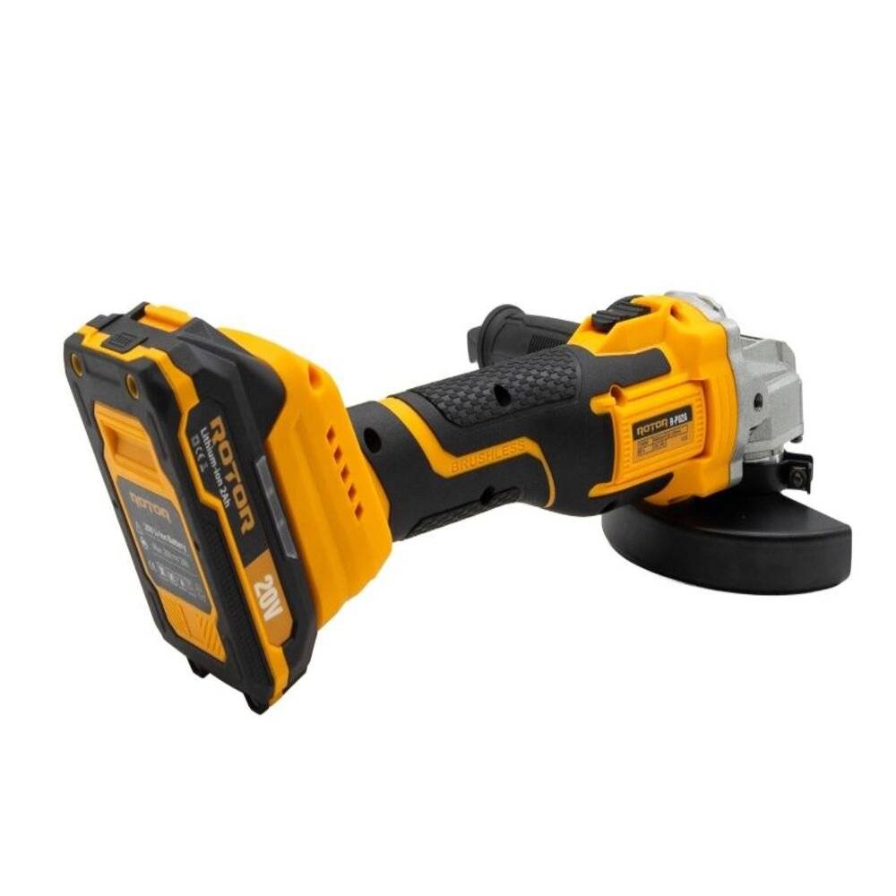Polizor unghiular cu acumulator 20V 2Ah Brushless 1000W, 125 mm, 9800 RPM, cu incarcator si cutie transport