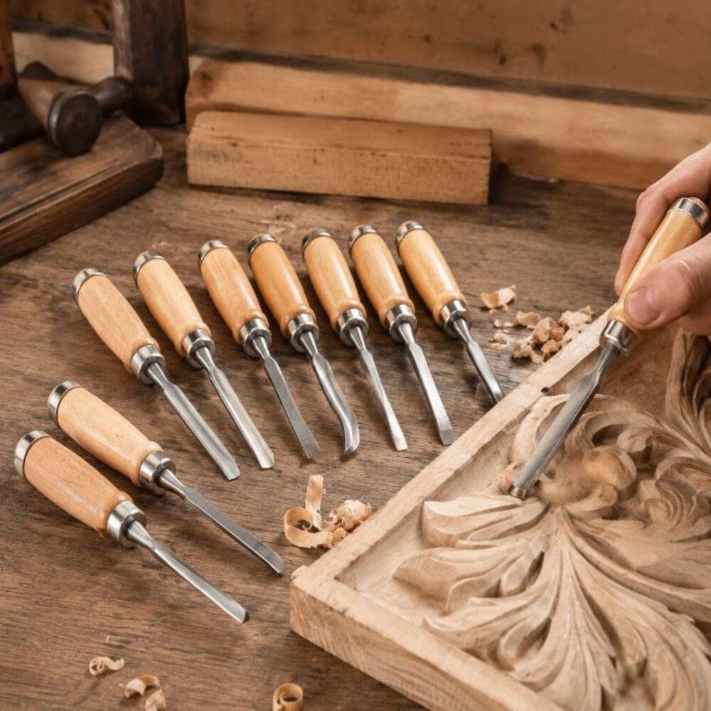 Set dalti sculptura lemn , 12 bucati