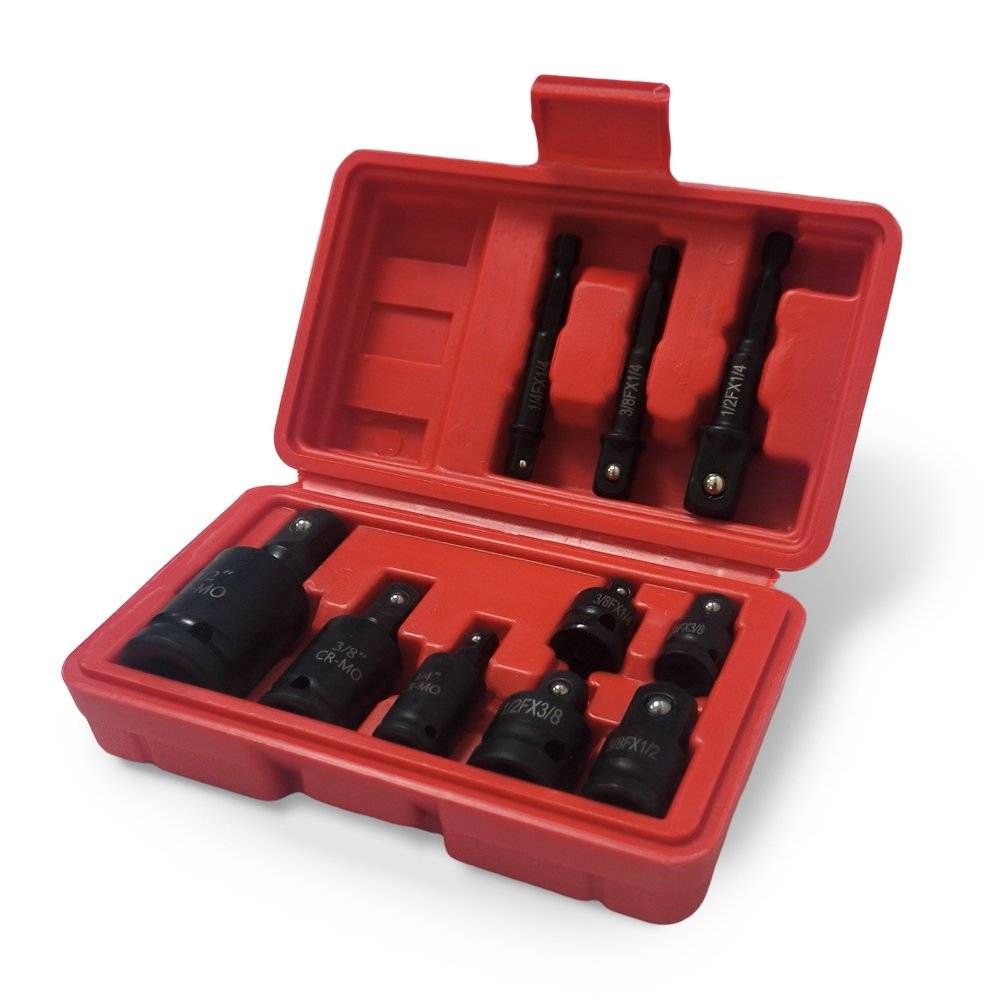 Set profesional adaptoare si reductii tubulare de impact 10 piese CR-MO 1/4 3/8 1/2 3/4 cu 3 adaptoare oscilante (wobble)