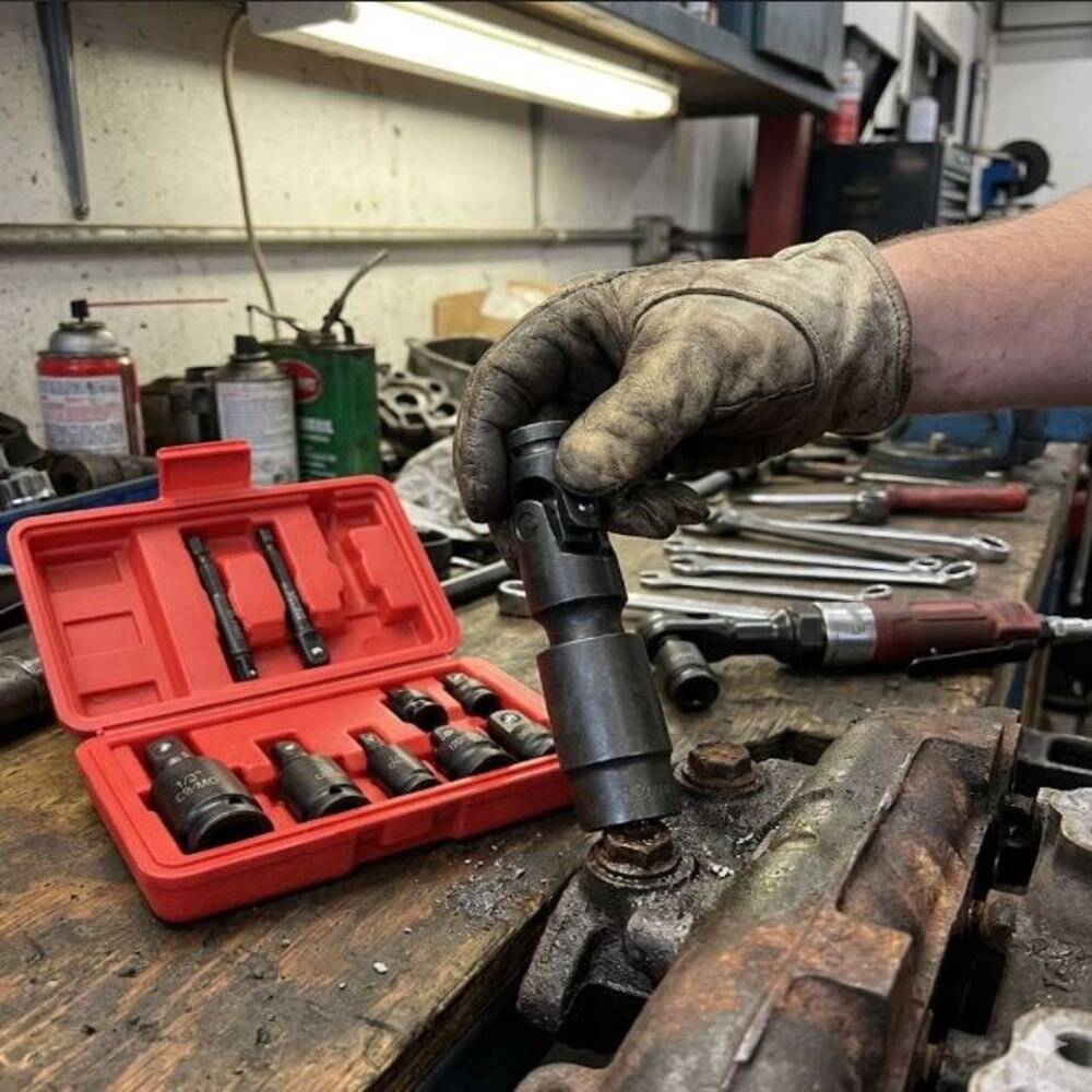 Set profesional adaptoare si reductii tubulare de impact 10 piese CR-MO 1/4 3/8 1/2 3/4 cu 3 adaptoare oscilante (wobble)