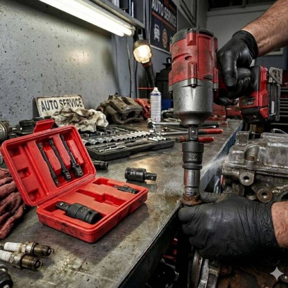 Set profesional adaptoare si reductii tubulare de impact 6 piese Cr-Mo 1/4 3/8 1/2 cu 3 adaptoare oscilante (wobble)