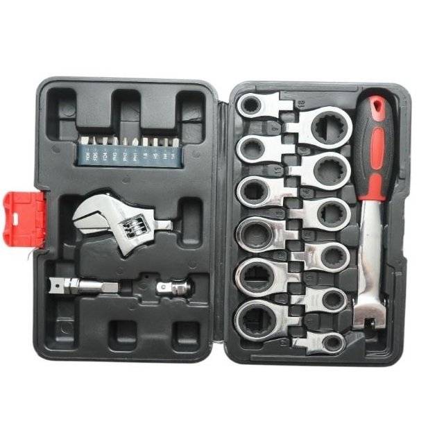 Trusa chei inelare cu clichet 8-19 mm, cheie reglabila, biti hex, drepti, cruce ,Set 26 piese