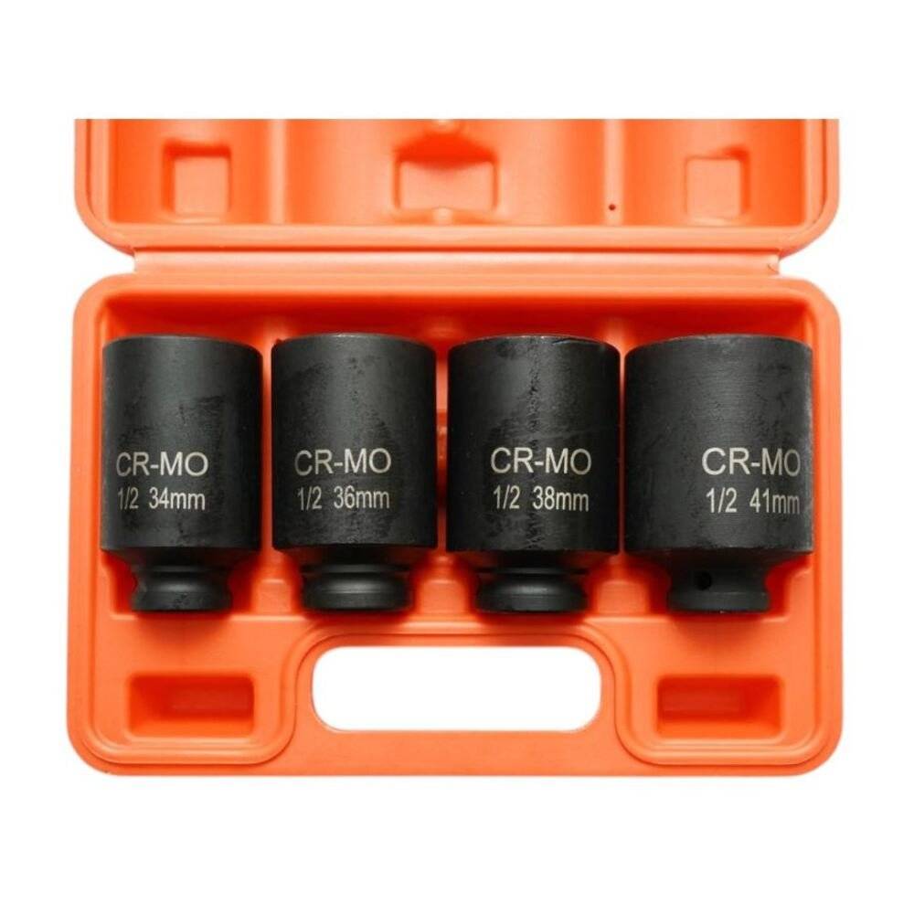 Trusa Chei Tubulare de Impact Lungi 34mm, 36mm, 38mm, 41mm Cr-Mo, Patrat 1/2 inch – 4 Piese