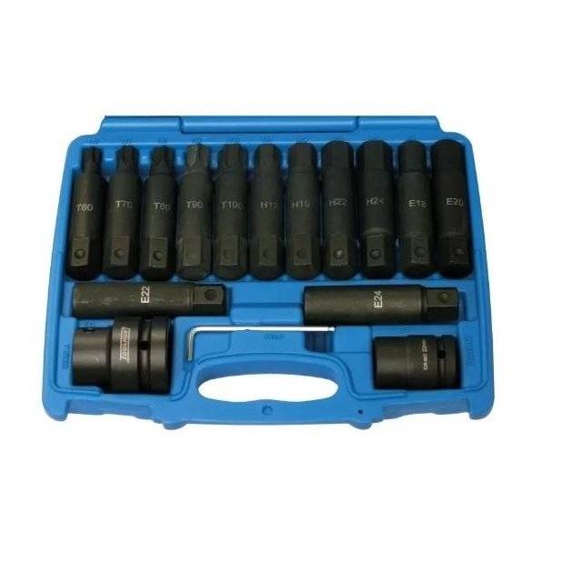 Trusa imbusuri de impact profesionala ,3/4 si 1 tol ,T60-T100 ,H17-H24,E18-E24 ,Set 16 piese
