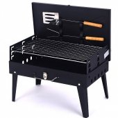 Gratar Portabil Pliabil Tip Servieta cu Accesorii Incluse, Metal Rezistent, 46x43x26 cm, Negru – Ideal pentru Camping, Picnic și Grădină