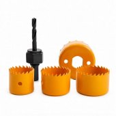 Set 4 carote bimetal pentru lemn, rigips si plastic – 32, 38, 44, 54 mm cu adaptor si burghiu de centrare